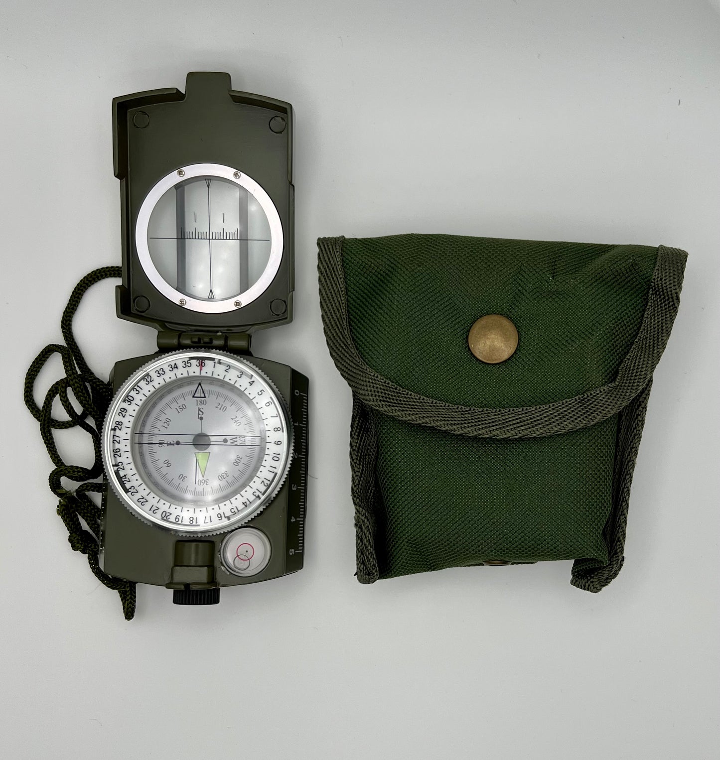 Military-Style Compass with Bubble Level and Carrying Case