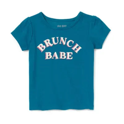 Okie Dokie Baby Girls Round Neck Graphic Short Sleeve T-Shirt Brunch Babe