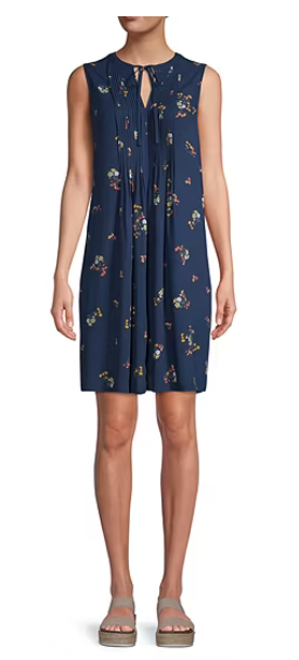 St John's Bay Womens Pintuck Sleeveless Shift Dress Navy Floral