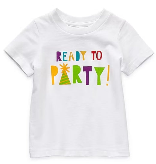 Okie Dokie Baby Girls Birthday Round Neck Short Sleeve Graphic T-Shirt Ready To Party