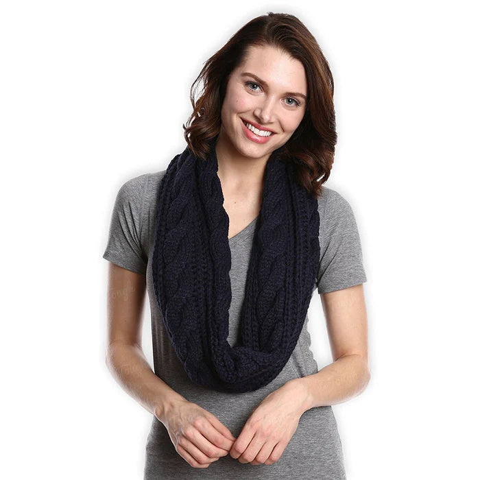 Tickled Pink Women's Cable Knit Infinity Scarf Navy