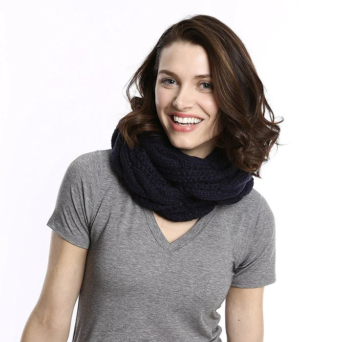 Tickled Pink Women's Cable Knit Infinity Scarf Navy