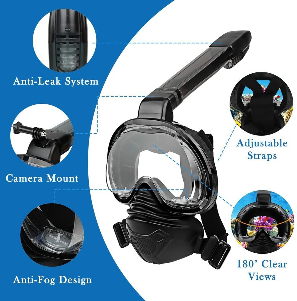 Snorkel Mask Full Face Panoramic View SZ L/XL